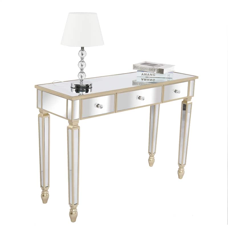 Gold Dressing Table with Glass Top and 3 Drawers Storage and Anti-Scratch Desk for Bedroom