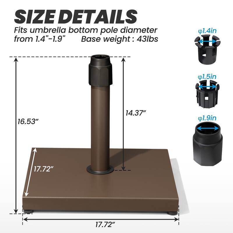 Outdoor Market Umbrella Base Holder Square Concrete / Cement Metal w/Wheels
