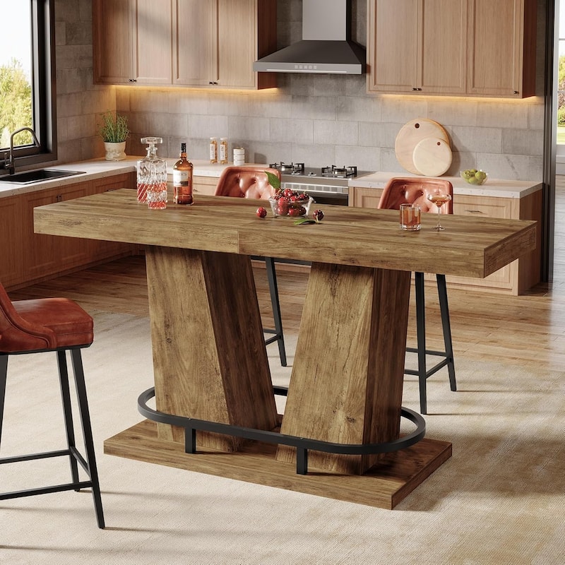 63 Inches Industrial Bar Table for Pub Bistro Kitchen Balcony Dining Room