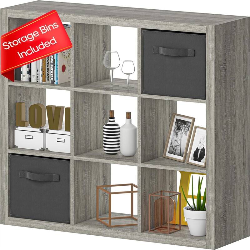 9 Cube Storage Organizer with Back Panels - 10.2"D x 37.7"W x 37.7"H - Grey Oak
