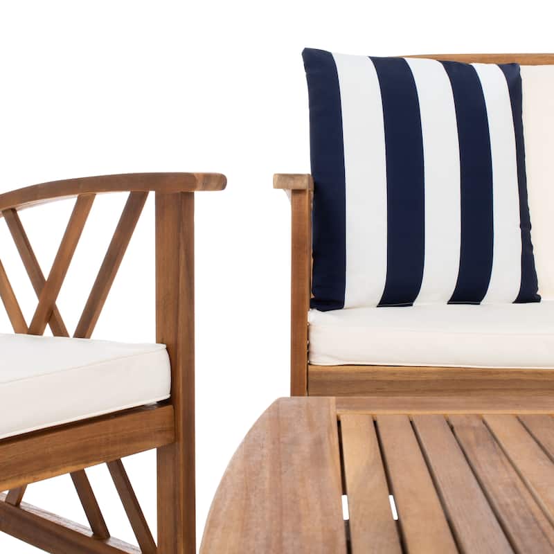 SAFAVIEH Outdoor Fontana 4-piece Acacia Wood Patio Conversation Set