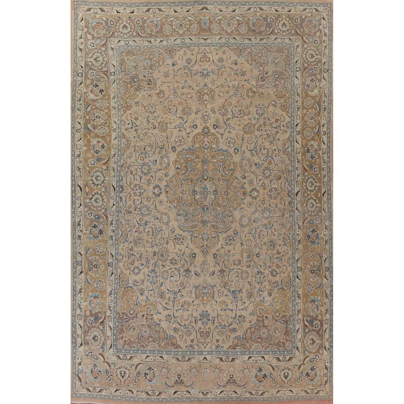 Hand Knotted Oriental 100% Wool Carpet Traditional Floral Peach Mashad Area Rug - 12' 5'' X 9' 4''
