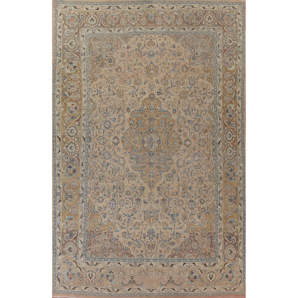 Hand Knotted Oriental 100% Wool Carpet Traditional Floral Peach Mashad Area Rug - 12' 5'' X 9' 4''