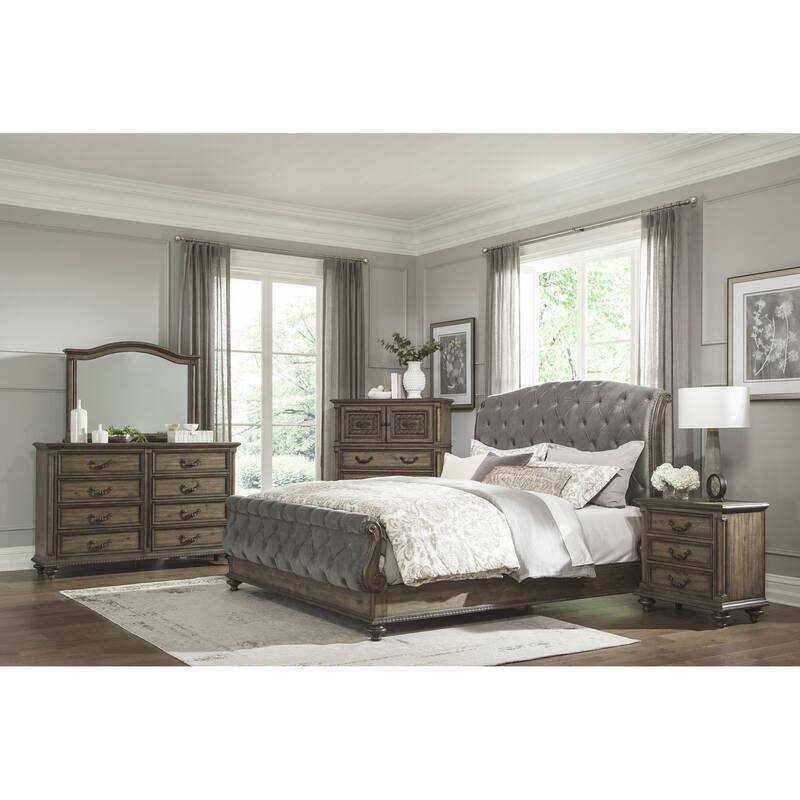 Traditional Luxury Formal Bed 1pc Button Tufted Sleigh Bed