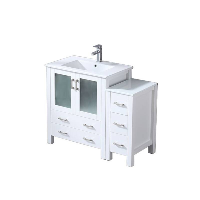 Volez Bath Vanity with Side Cabinet, Ceramic Top & Sink