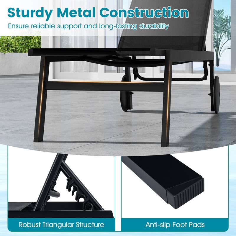 Gymax Patio Chaise Lounge w/Wheels Adjustable 6-Position Backrest