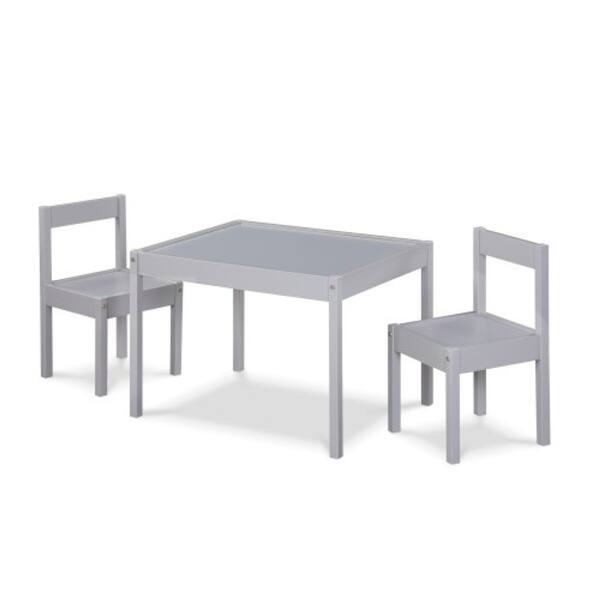 slide 2 of 21, Compact 3-Piece Solid Wood Kids Table and Two Chair Set for Playroom or Study Area Grey