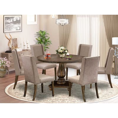 HomeStock 7-Piece Distressed Jacobean Finish Solid Wood Top Dining Table with 6-Chairs