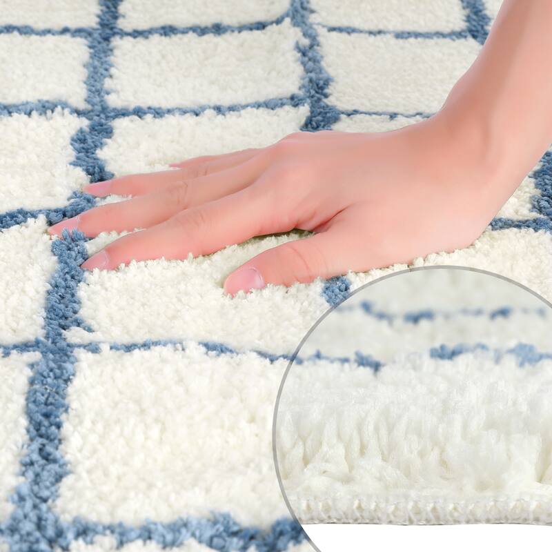 Checkered Non Slip Bath Mats, Soft Fluffy Absorbent Bathroom Rugs for Shower, Sink