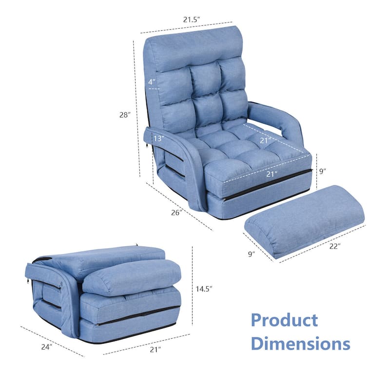 Gymax Blue Folding Lazy Sofa Floor Chair Sofa Lounger Bed with