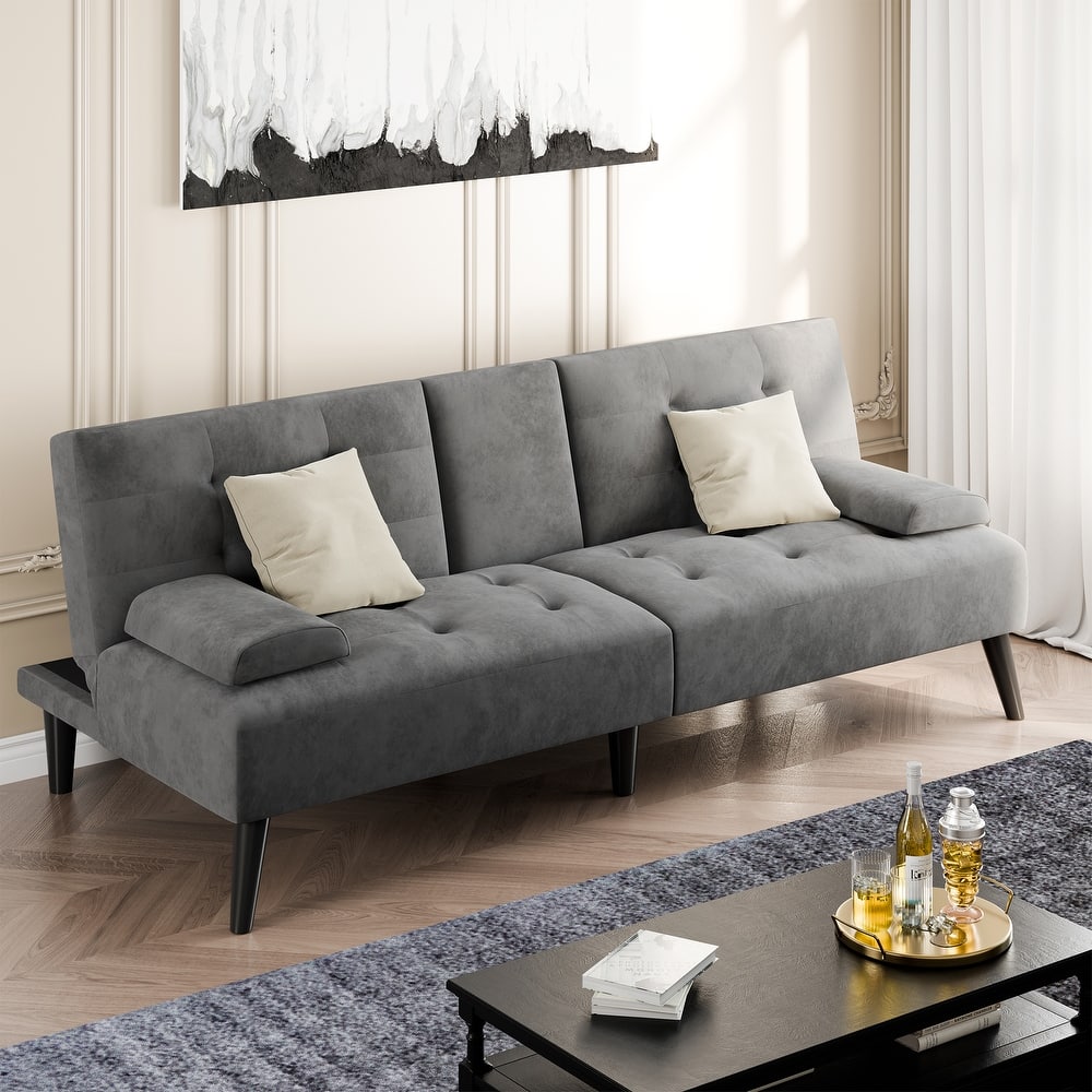 3-in-1 Convertible Small Sofa Bed with Folding Cup Holders