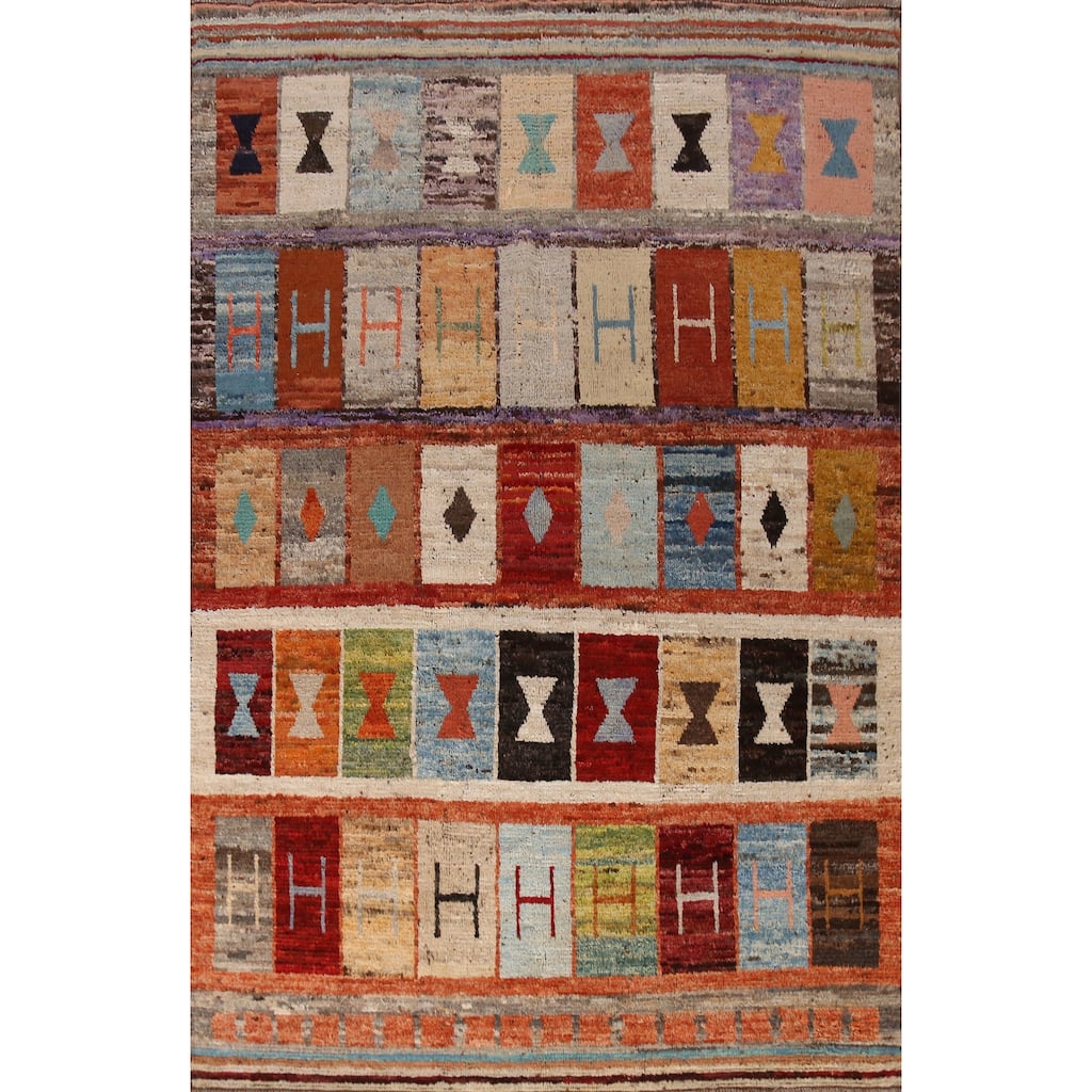 Tribal Moroccan Oriental Area Rug Hand-Knotted Multi-Color Wool Carpet - 6'7" x 9'5"