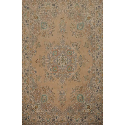 Hand Knotted Oriental 100% Wool Carpet Traditional Floral Brown Tabriz Area Rug - 12' 4'' X 9' 8''
