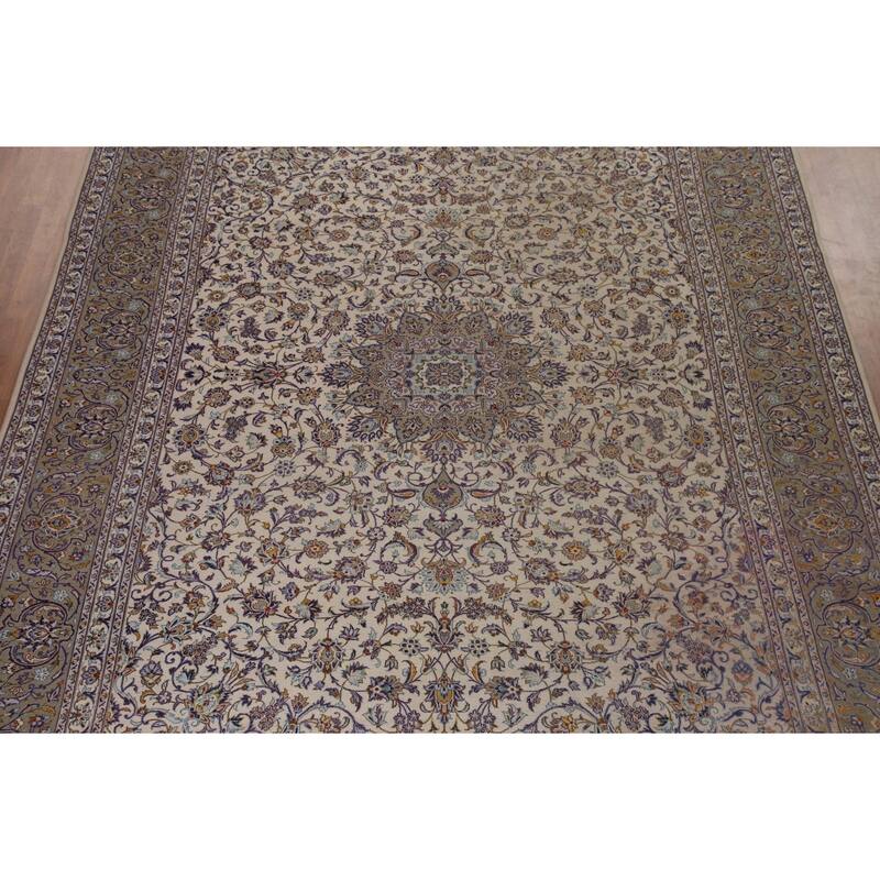 Traditional Kashan Persian Vintage Rug Bedroom Handmade Wool Carpet - 9'9" x 13'5"
