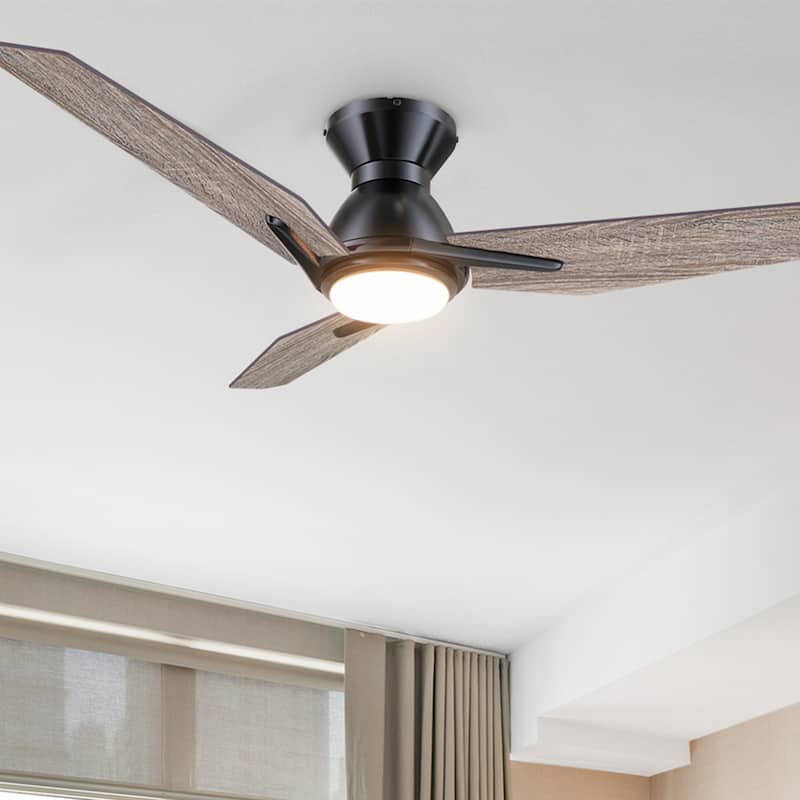 CARRO Jaiden 48" 3-Blade Smart Ceiling Fan with LED Light and Remote-Flush Mount - Black