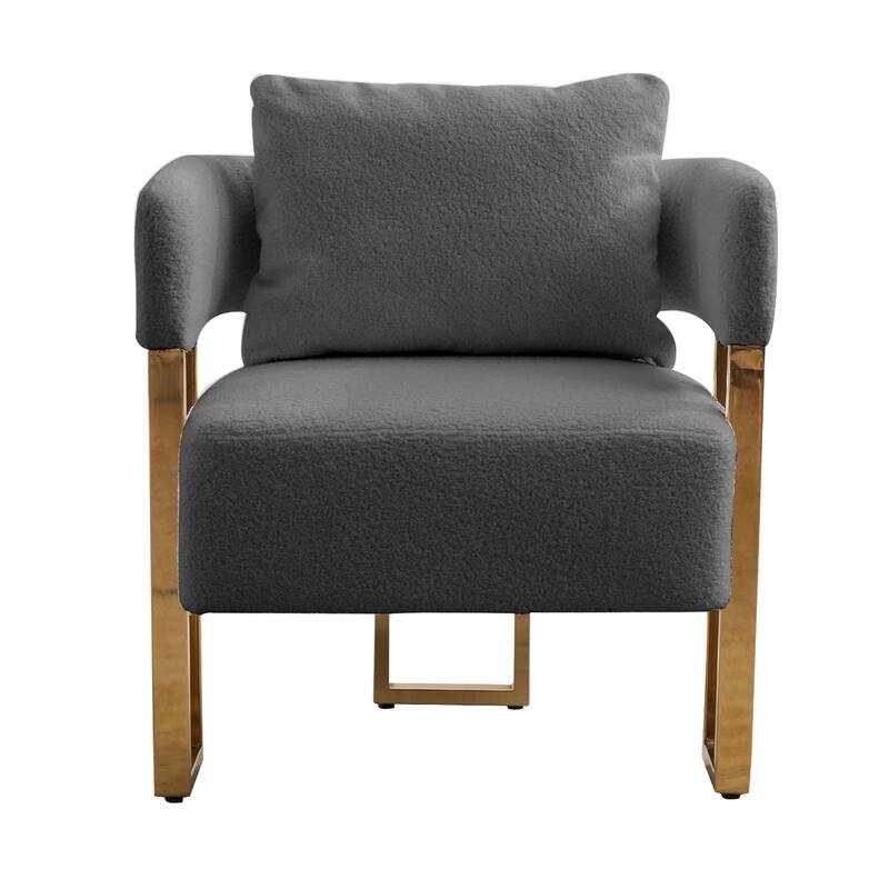 Teddy Fleece Modern Accent Chair with Gold Metal Legs and High-Rebound Cushion