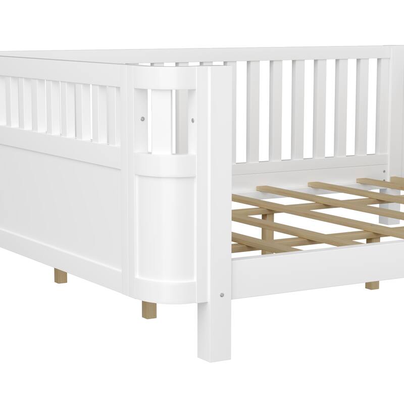 Roomfitters Queen Platform Bed, Low Profile Slatted Daybed with Wooden Frame and Removable Guardrails for Bedrooms