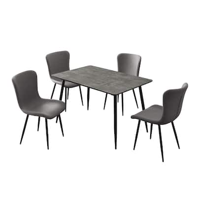 5-piece Rectangular Wooden Dining Set with Extension Table in Grey and Black