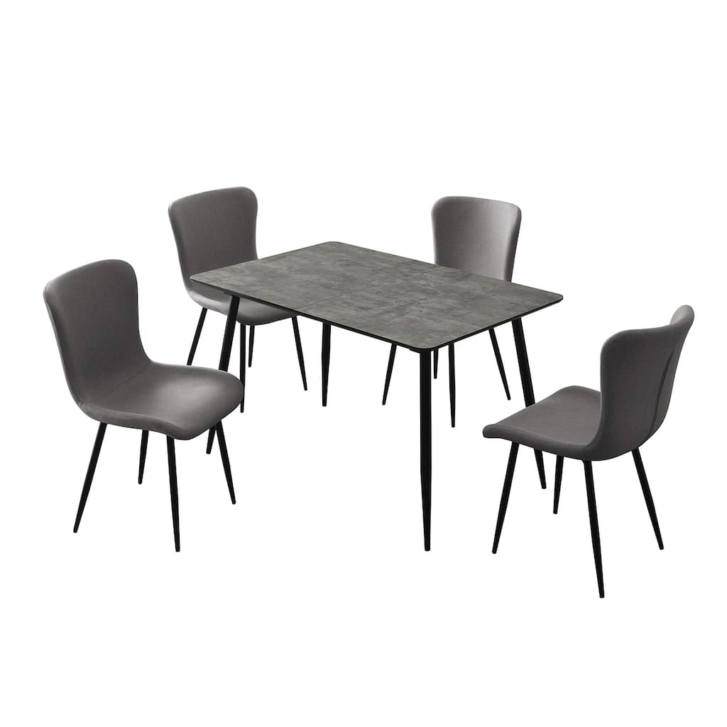 5-piece Rectangular Wooden Dining Set with Extension Table in Grey and Black