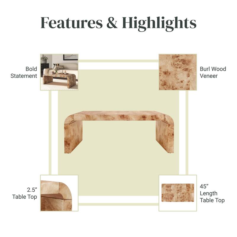 NPD Furniture Adriel Burl Wood Coffee Table