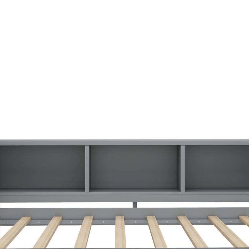 Wooden Daybed Frame with Pull Out Trundle and 3 Drawers, Platform Sofa Bed with Built In Desk and Shelves, No Box Spring Needed