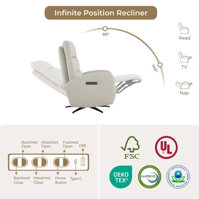 Spruce & Spring Triple-Motor Power Swivel Recliner Chair with Power Headrest