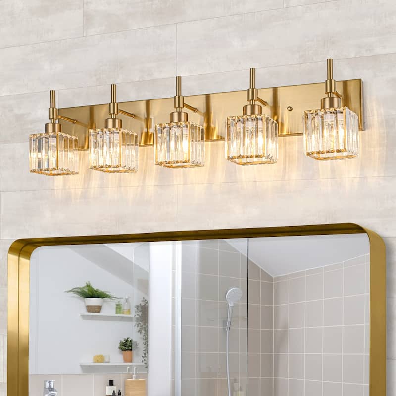 Ora Modern Dimmable Crystal Bathroom Light Fixtures Over Mirror Glam Vanity Lights - 5-Light - Gold