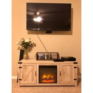 fireplace tv barn rustic stand console gray door entertainment center inch