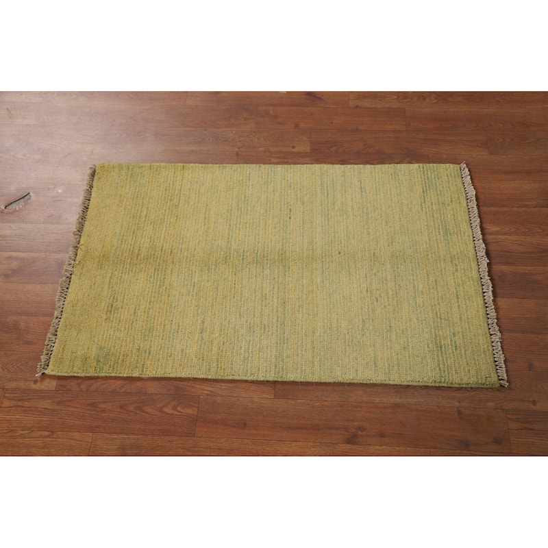 Yellow & Green Modern Gabbeh Oriental Rug Hand-Knotted Wool Carpet - 1'11"x 3'0"