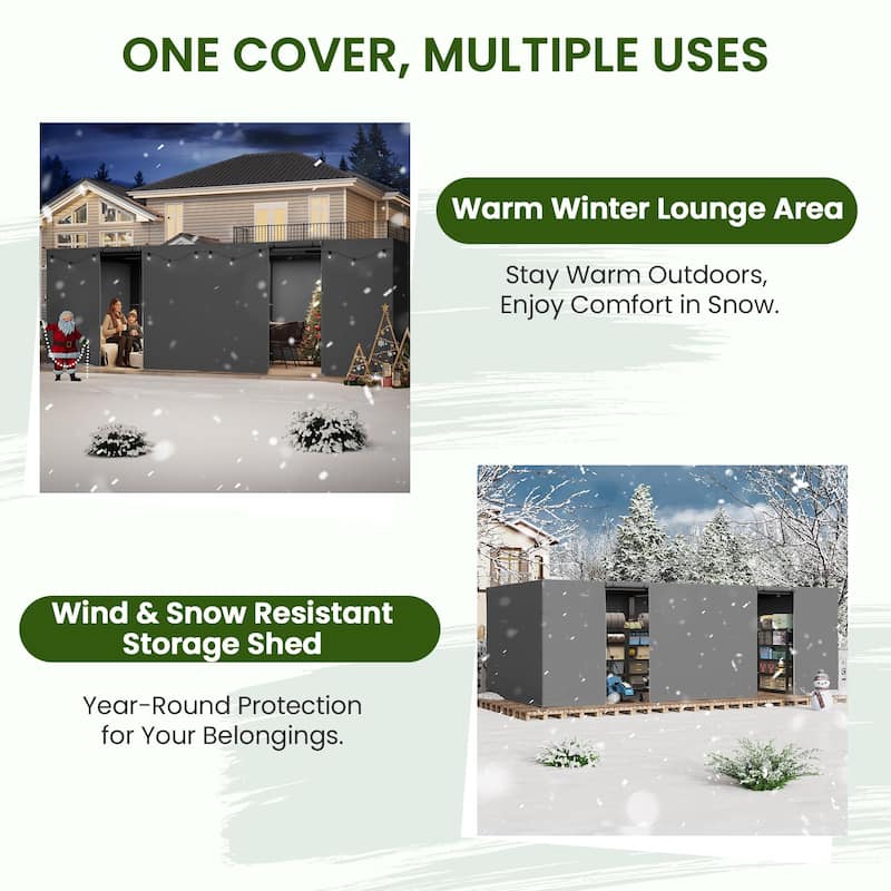 EROMMY Waterproof Pergola Winter Cover with Sidewalls, Mesh Windows and Roll-Up Door, All-Season Weather Enclosure