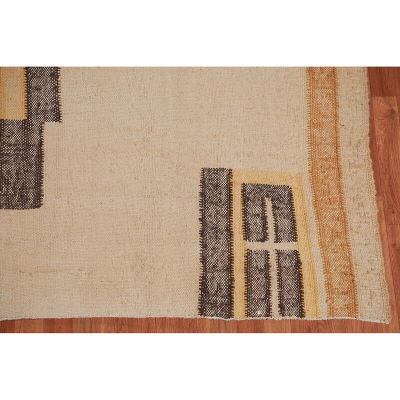 Hand Woven Oriental 100% Jute Carpet Southwestern Modern Beige & Ivories Kilim Area Rug - 9' 3'' X 8' 11''