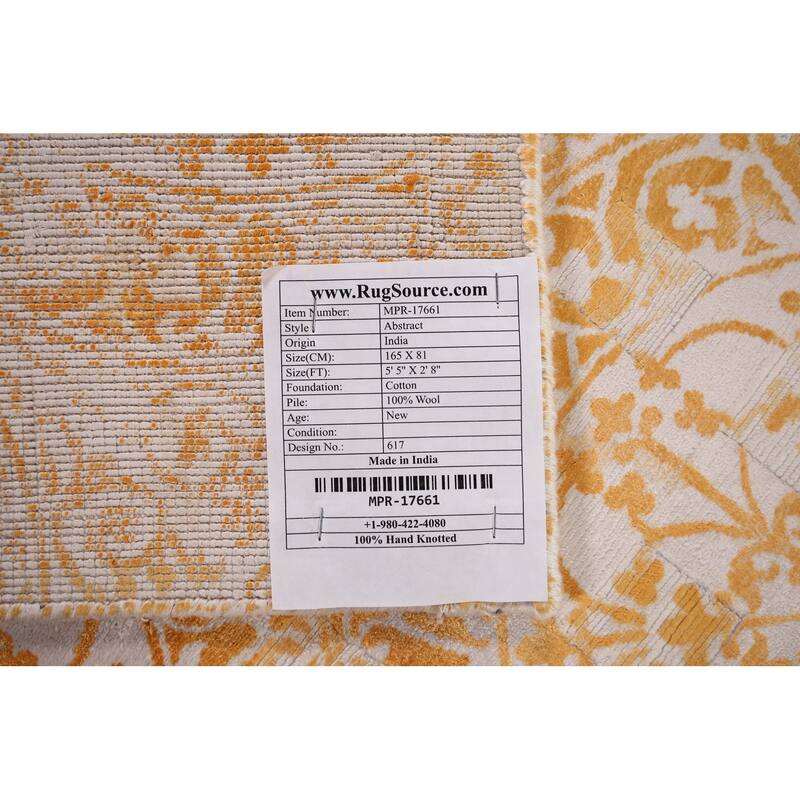 All-Over Abstract Oriental Accent Rug Hand-Knotted Wool Carpet - 2'8" x 5'5"