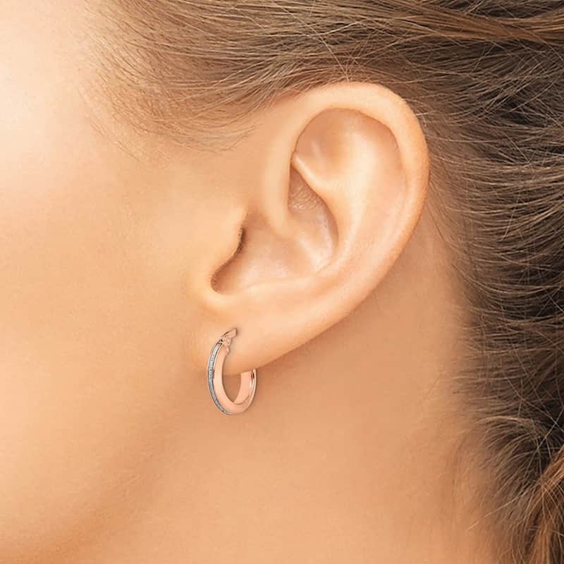 Curata 14k Rose Gold 12x37mm Polished Glimmer Infused Hoop Earrings