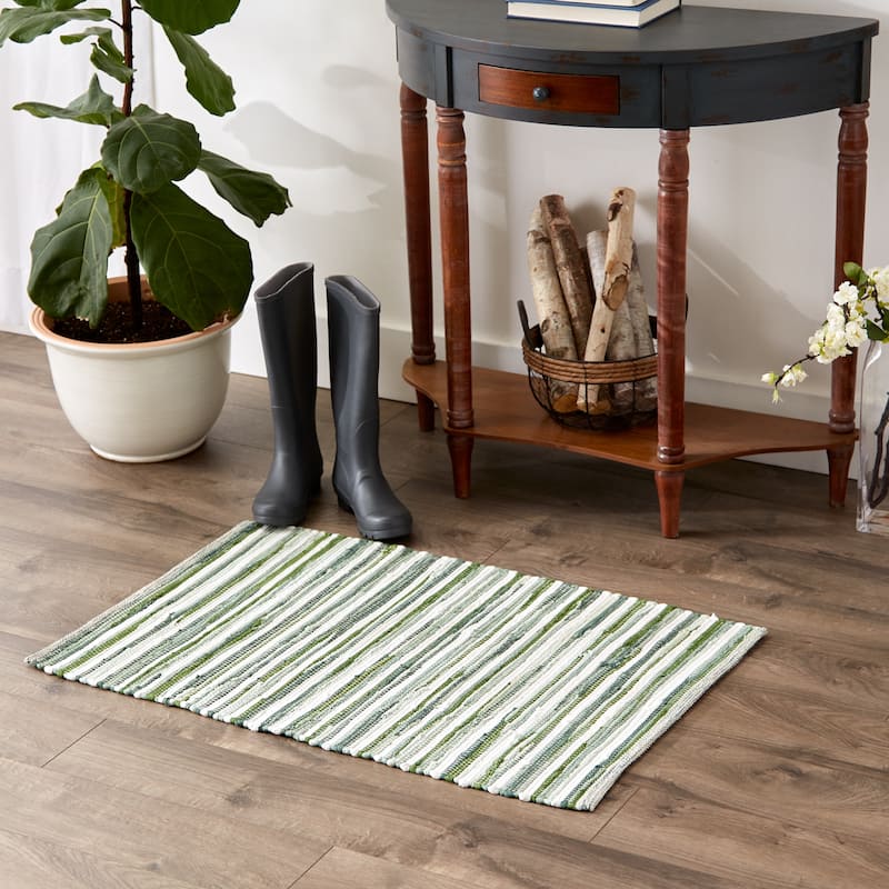 Stonewash Blue Slim Stripe Cotton Chindi Rug 2Ft 3Inx6Ft
