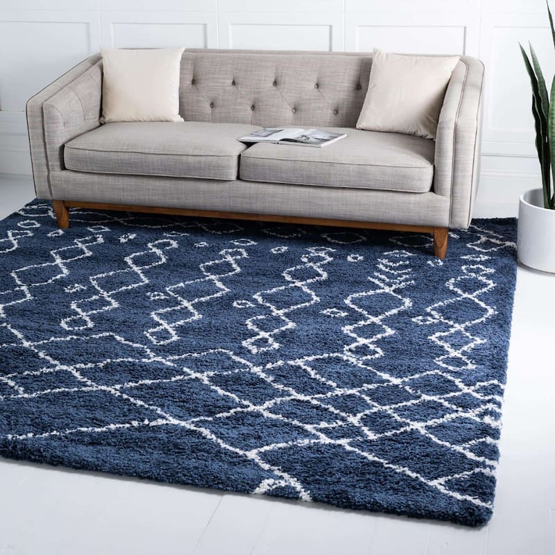 Shag Shoploni Collection Area Rug - 8' Square - Navy Blue