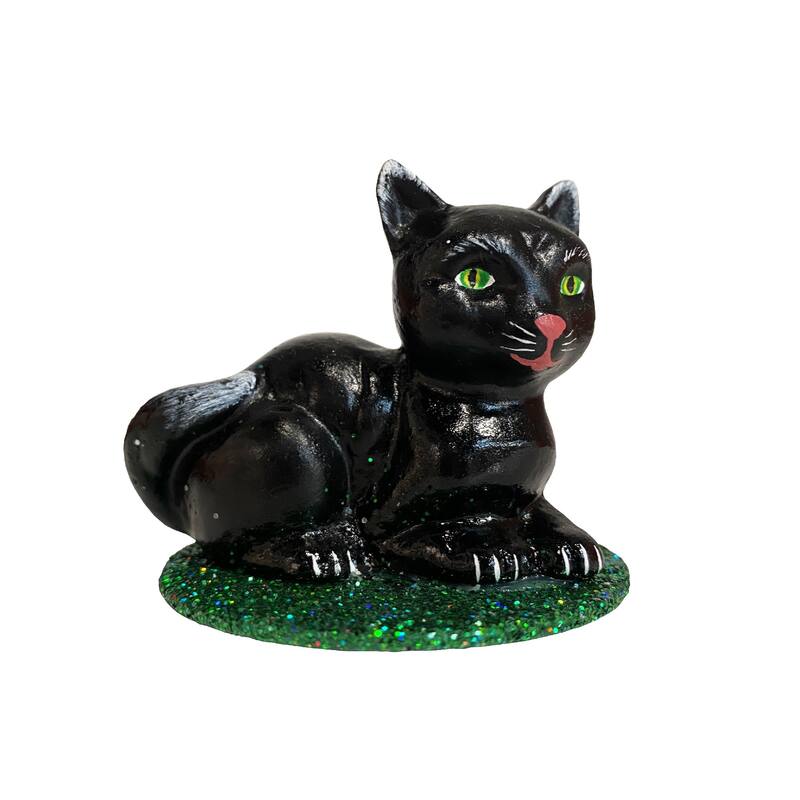 2.5" paper mache small black cat halloween figurine