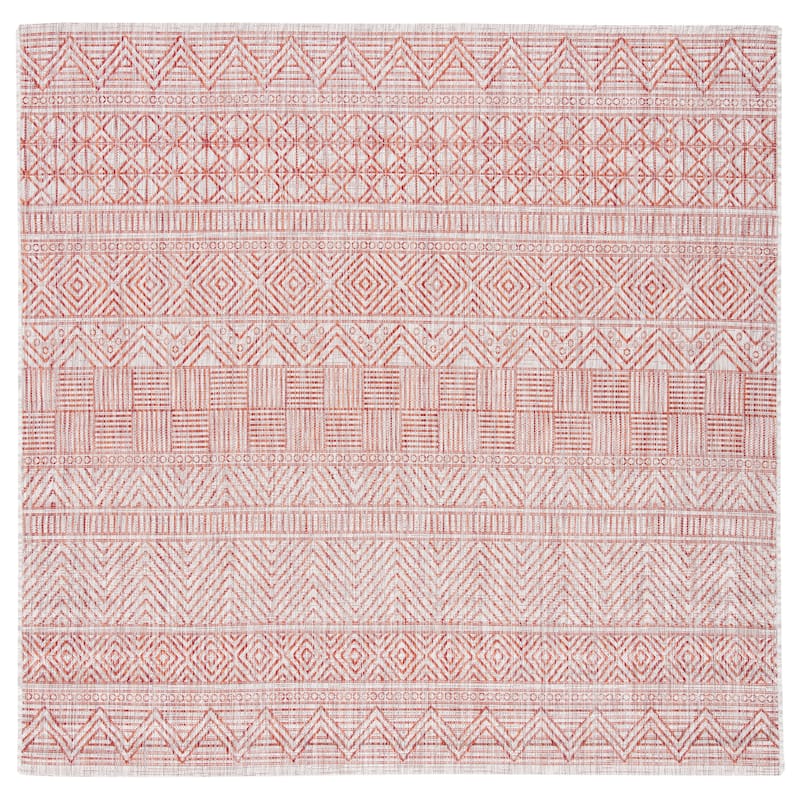 SAFAVIEH Courtyard Zorana Indoor/ Outdoor Waterproof Patio Backyard Rug - 6'7" x 6'7" Square - Beige/Rust