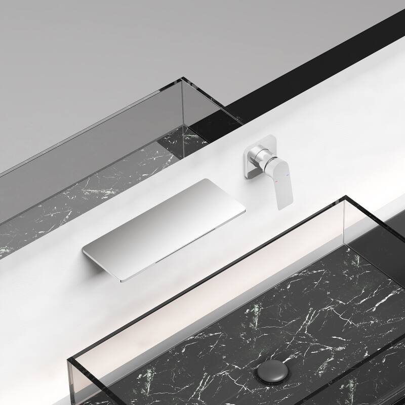 Wall Mounted Single Handle Bathroom Sink Faucet with Waterfall Spout, Silent and Splash Proof, Easy Clean