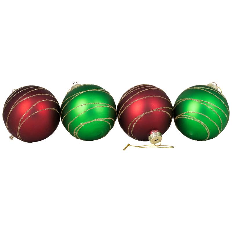4ct Glass RedGreen Matte Christmas Ball Ornaments 3.25-Inch (80mm)