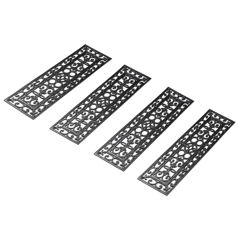 Decorative Scrollwork Design Rubber Stairs Anti-Slip Tread Mat Carpet, Set of 4 - 10 x 30