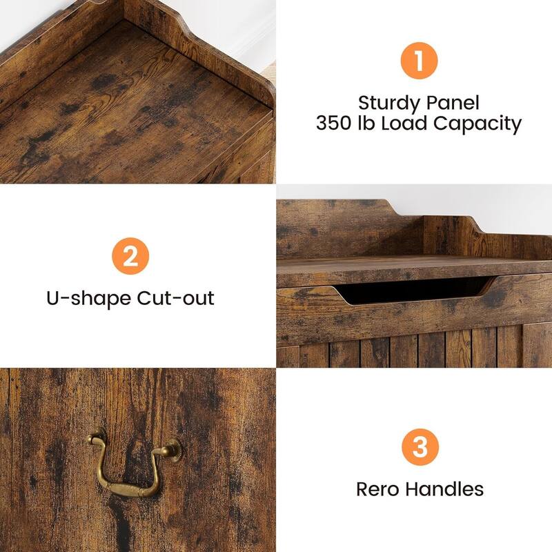 24.8" Wooden Storage Chest, Storage Bench with Safety Hinge, Flip Top Blanket Storage Chest Trunks - N/A