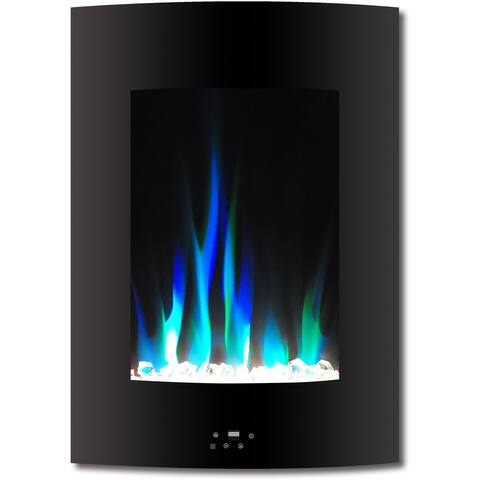 Cambridge 19.5 In. Vertical Electric Fireplace in Black with Multi-Color Flame and Crystal Display
