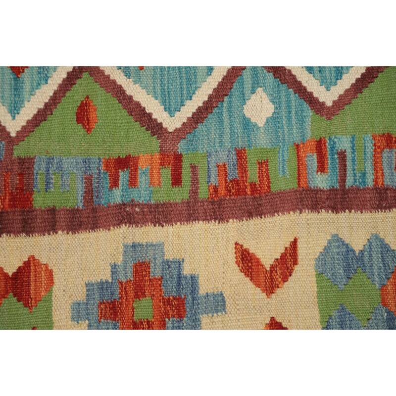 Hand Woven Oriental 100% Wool Carpet Southwestern Tribal Navy Blue & Blues Kilim Area Rug - 5' 9'' X 4' 1''