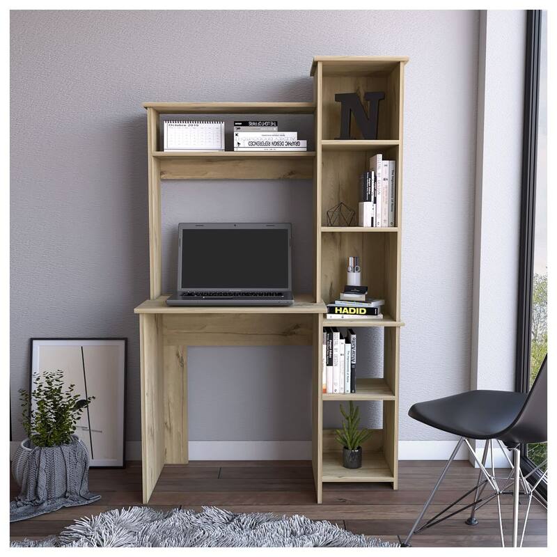 Yerevan Computer Desk - Brown Workstation with Storage Cabinet