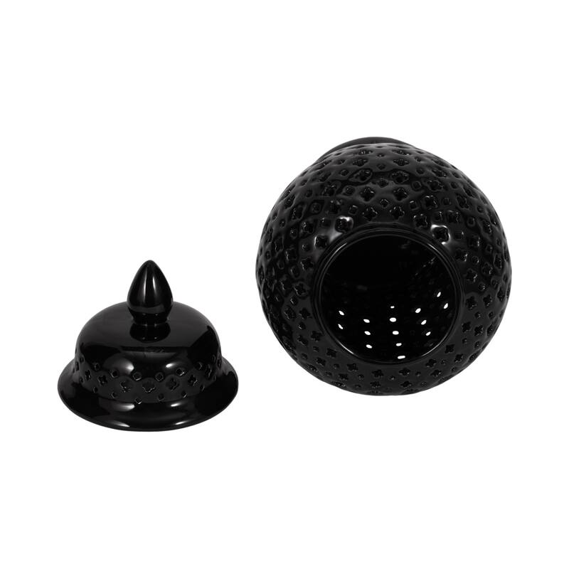 Modern Decorative Jar with Glossy Ceramic and Pierced Cutout Desig