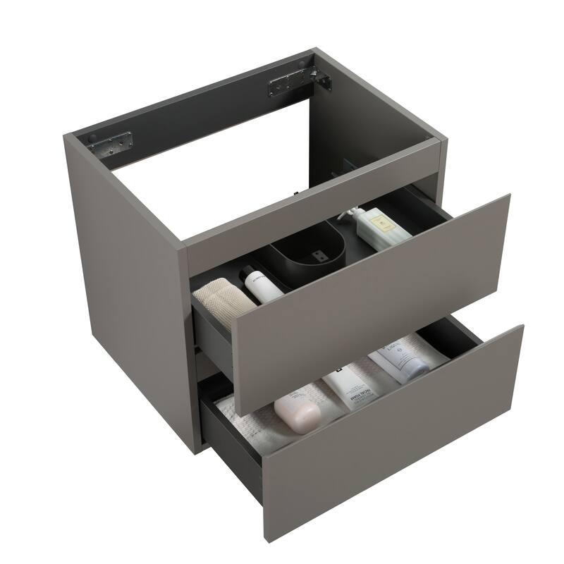 Modern Wall-Mounted Bathroom Vanity with Silent Soft-Closing Drawers, Gray Finish, Large Double Drawers