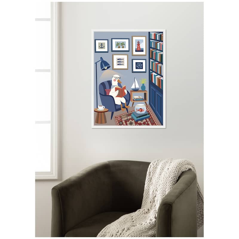 Kate and Laurel Reading Goose by Rachel Lee 3 Birdies Studio Framed Canvas Wall Art Print