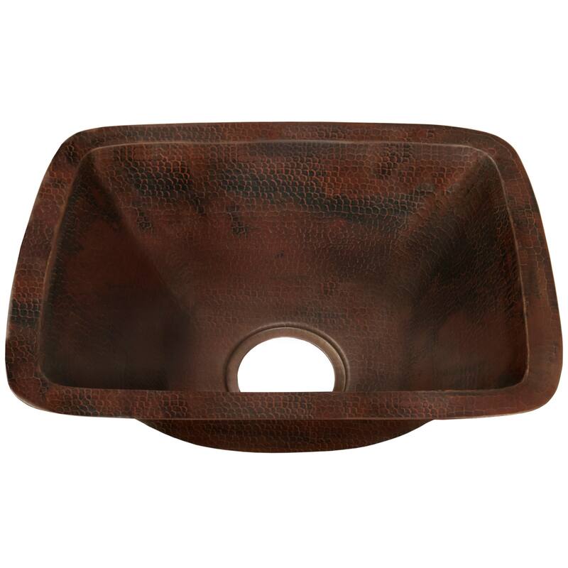 Miseno Rectangular 12" Copper Drop-In or Undermount Bar Sink - Hand-Hammered Antique Copper