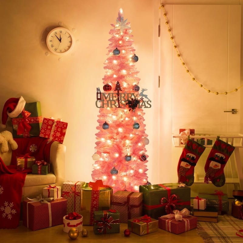 VEIKOUS 6ft Pre-Lit Artificial Christmas Tree with Adjustable Curved or Straight Top - N/A