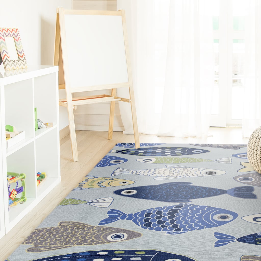 Domani Mohana Light Blue Aquamarine Hand-hooked Area Rug